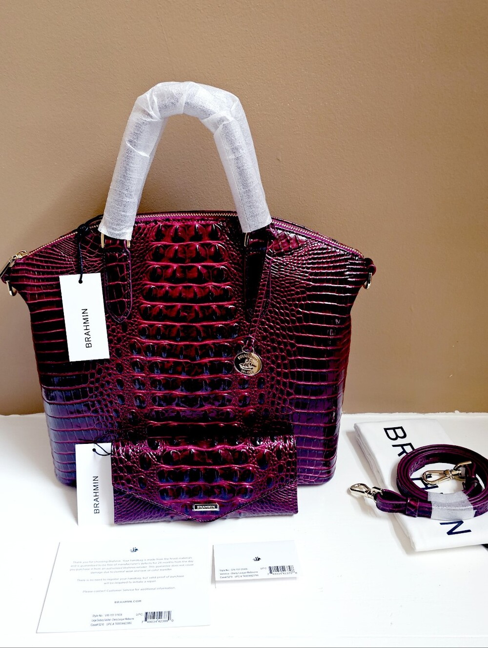 NWT Brahmin CHERRY LACQUER Large Duxbury w/Veronica Wallet